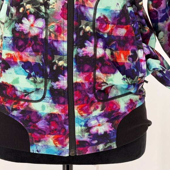 Athleta Jacket Womens‎ S Bombtastic Floral Watercolor Bomber Banded Lightweight - Picture 5 of 8